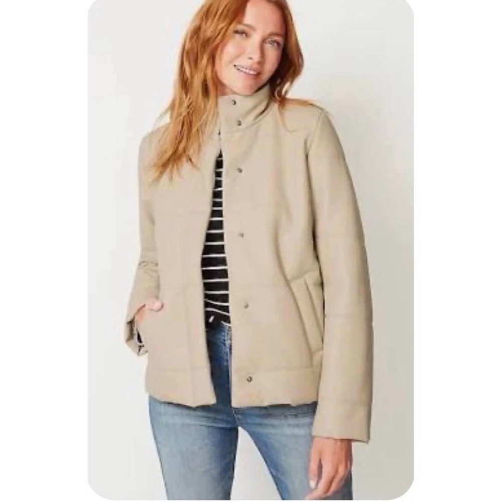 NWT J Jill Faux Leather Puffer Jacket Size S Snap Up Pockets Minimalist Chic